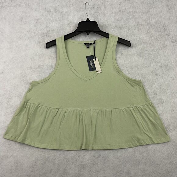 Buffalo David Bitton Babydoll Top Womens Large Green Peplum Tank MSRP $39 - Picture 7 of 14